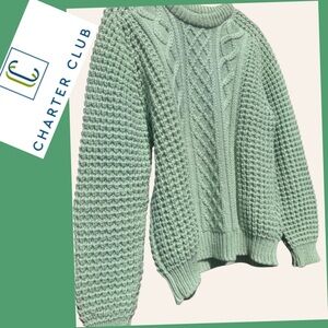 100% Pure New Wool Charter Club Sweater Made In Ireland Size L